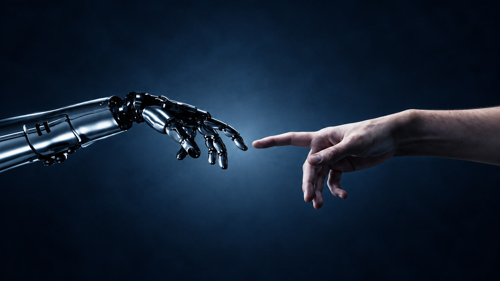 Una mano robotica e una mano umana che si sfiorano