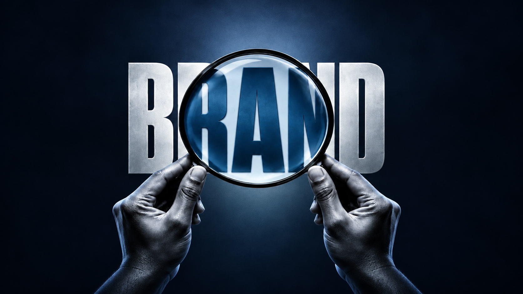 Una lente d'ingrandimento sulla parola BRAND